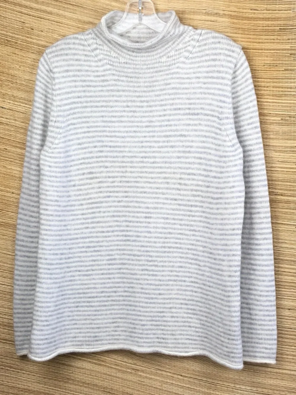 J.Crew Wool-cashmere Blend Roll-neck  Sweater Pullover In Gray Micro Stripe L